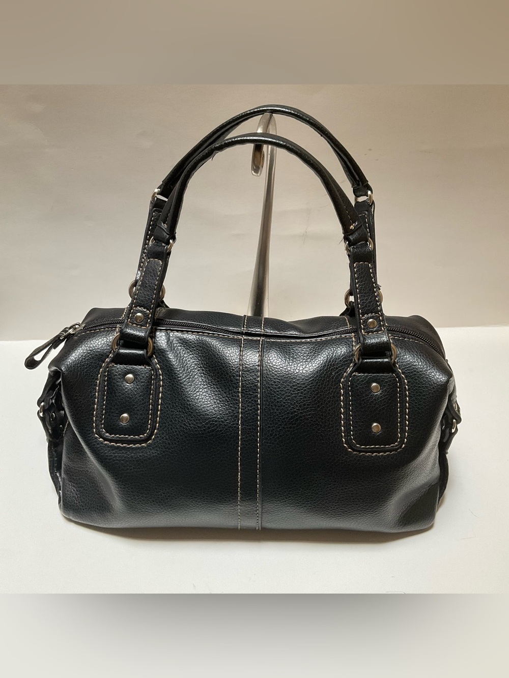 RELIC Black Pebbled Faux Leather Satchel Bag w/Detachable Strap Boston Bowler